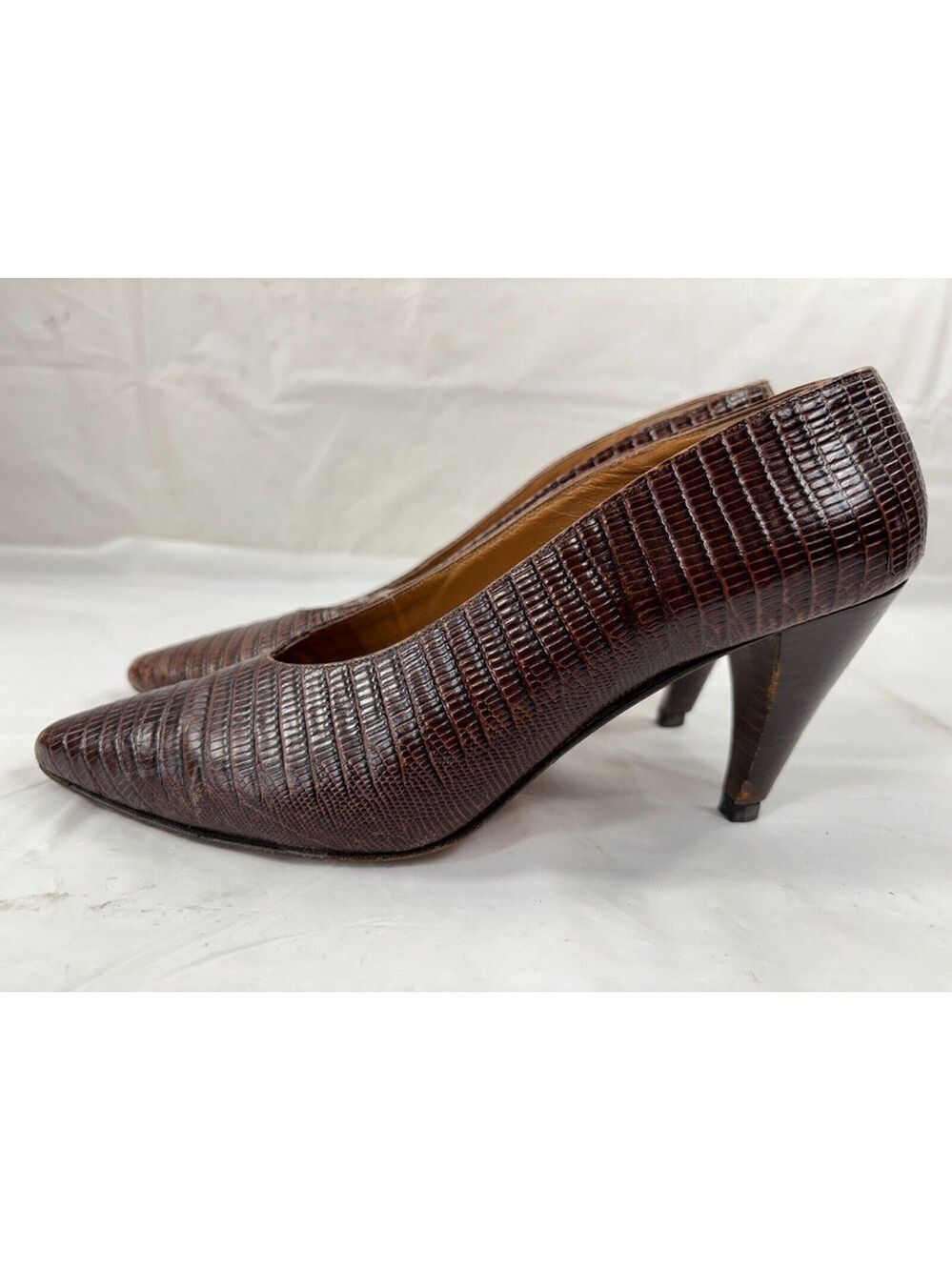 Ellen Tracy Made in Italy Leather Slip On Heels 7 brown - Picture 2 of 11